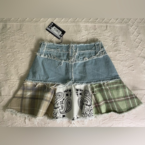 NWT Jaded London Denim Check Plaid Mix Mini Peplum Skirt sz 6 - Picture 5 of 7